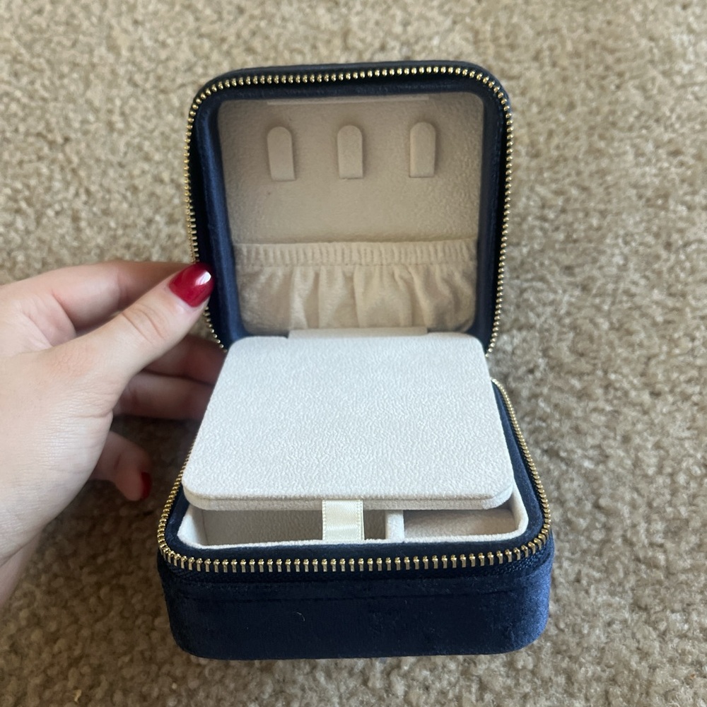 Navy velvet jewelry box